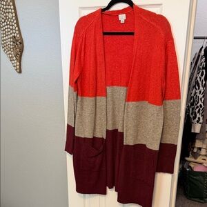 a new day Red, Gray, and Burgundy Color Block Cardigan